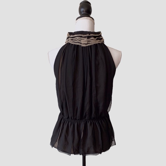 ROBERT RODRIGUEZ TWO TONE SHEER CHIFFON SLEEVELESS RUFFLE PEPLUM BLOUSE - Picture 4 of 16